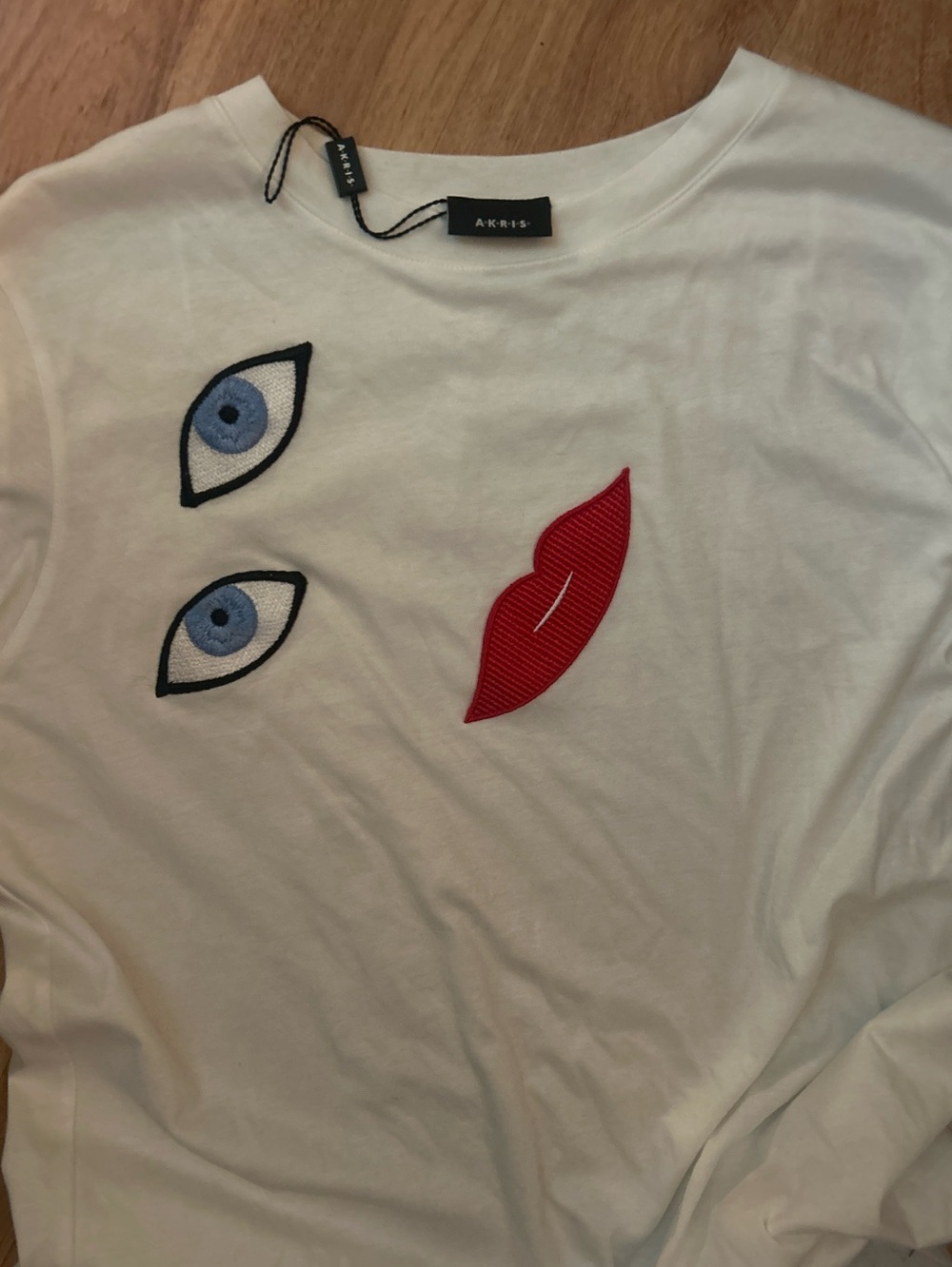 Akris x Geta Brătescu Paper Self Portrait Embroidered Eyes Lips Tee Shirt US 8 M